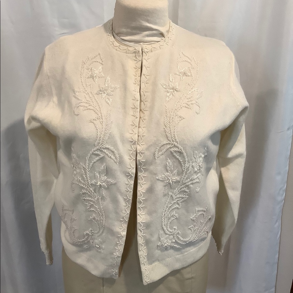 Lovely winter white beaded sweater
